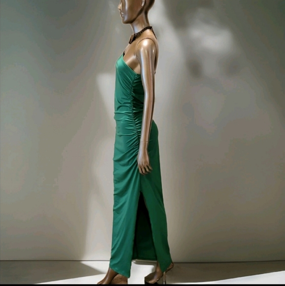 NWT Sexy Green One Shoulder Ruched Sides Split Thigh Maxi Dress Sz M - Picture 7 of 14